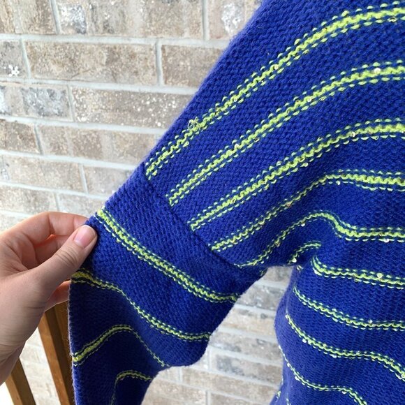 A.N.A. Sweater Blue Green Stripe Sequin Detail Striped L Large Dolman Sleeve - Picture 4 of 6